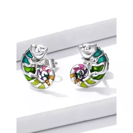 1 par de pendientes de tuerca de camaleón únicos Multicolor para mujer, joyería fina de plata de ley, regalos de uso diario