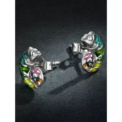 1 par de pendientes de tuerca de camaleón únicos Multicolor para mujer, joyería fina de plata de ley, regalos de uso diario