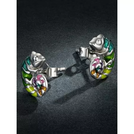 1 par de pendientes de tuerca de camaleón únicos Multicolor para mujer, joyería fina de plata de ley, regalos de uso diario