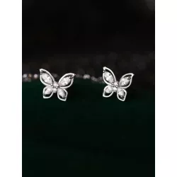 Pendientes de tachuela zirconia cúbica con mariposa plata