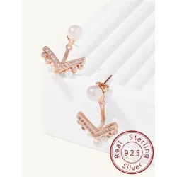 1 par Pendientes chaqueta atractivo zirconia cúbica & perla cultivada adorno plata para mujeres para decoración diaria