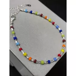 1 Pieza Pulsera De Cuentas De Piedras De Colores Del Arco Iris Y Plata De Moda Para Uso Diario De Mujeres En Verano