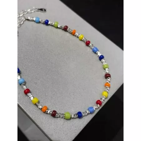 1 Pieza Pulsera De Cuentas De Piedras De Colores Del Arco Iris Y Plata De Moda Para Uso Diario De Mujeres En Verano