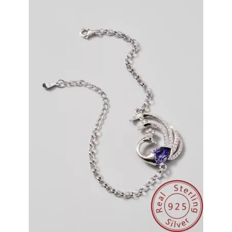 1 pieza Pulsera de cadena atractivo plata zirconia cúbica & con diseño de cisne para mujeres para Día de la Madre regalo