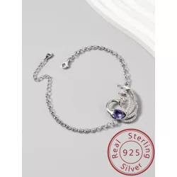 1 pieza Pulsera de cadena atractivo plata zirconia cúbica & con diseño de cisne para mujeres para Día de la Madre regalo