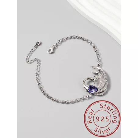 1 pieza Pulsera de cadena atractivo plata zirconia cúbica & con diseño de cisne para mujeres para Día de la Madre regalo