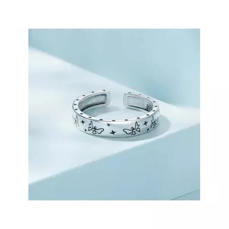 1 pieza real plata de ley 925 hermoso mariposa abierta anillos para mujeres punk Bisutería regalo S925 con estrella ajustable 3d