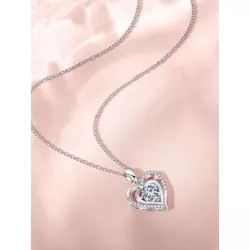 señoras con corazón Collar zirconia cúbica colgante plata esterlina Collar de cumpleaños Día de San Valentín regalo , plata , zi