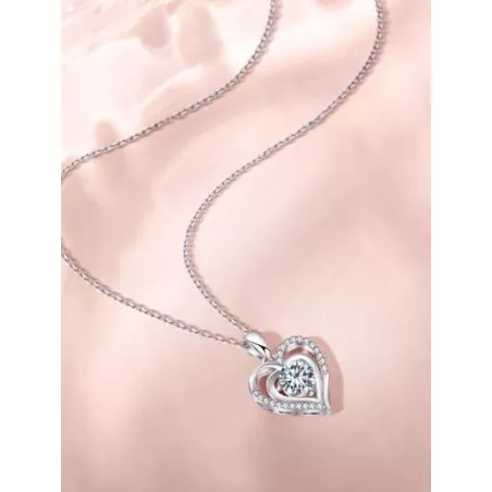 señoras con corazón Collar zirconia cúbica colgante plata esterlina Collar de cumpleaños Día de San Valentín regalo , plata , zi