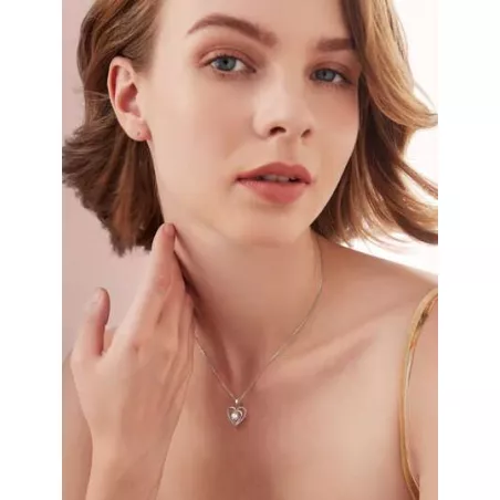 señoras con corazón Collar zirconia cúbica colgante plata esterlina Collar de cumpleaños Día de San Valentín regalo , plata , zi