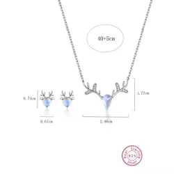 3 piezas elegante con dulce plata de ley 925 piedra de luna Pendientes de tachuela con Set collar , adecuado para de mujeres dia