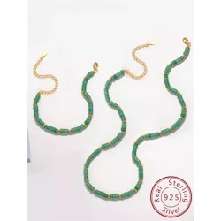 1 set de joyas de plata esterlina 925 de estilo clásico chino nuevo con cuentas de jade colgantes, que incluye collar y pulsera