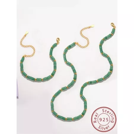 1 set de joyas de plata esterlina 925 de estilo clásico chino nuevo con cuentas de jade colgantes, que incluye collar y pulsera