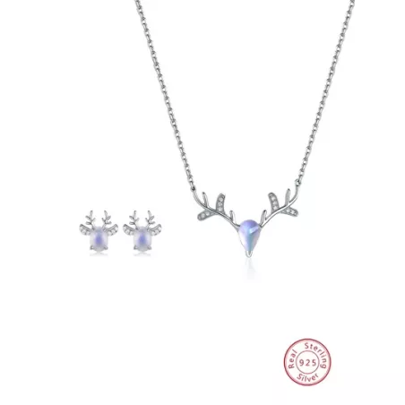 3 piezas elegante & elegante plata de ley 925 piedra de luna Pendientes con collar Set , adecuado para de mujeres uso diario , t