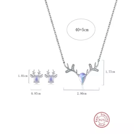 3 piezas elegante & elegante plata de ley 925 piedra de luna Pendientes con collar Set , adecuado para de mujeres uso diario , t