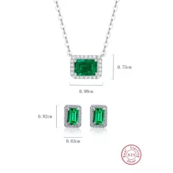 3 piezas lujo plata de ley 925 & sintético piedra verde Pendientes con Set collar para mujeres , ideal para verano boda , fecha