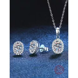 3 piezas elegante & dulce plata de ley 925 & zirconia cúbica piedra Pendientes de tachuela con Set collar para mujeres , adecuad