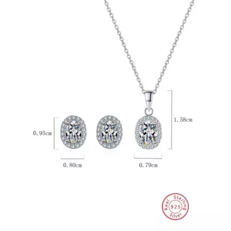 3 piezas elegante & dulce plata de ley 925 & zirconia cúbica piedra Pendientes de tachuela con Set collar para mujeres , adecuad