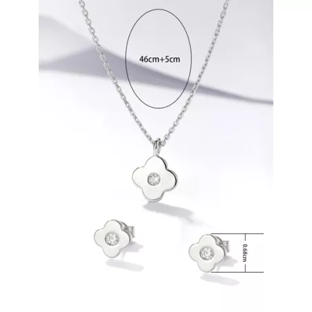 plata de ley 925 zirconia cúbica incrustado trébol de cuatro hojas Pendientes de tachuela con Set collar