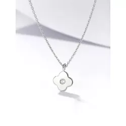 plata de ley 925 zirconia cúbica incrustado trébol de cuatro hojas Pendientes de tachuela con Set collar