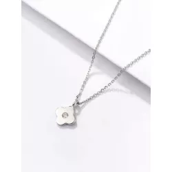 plata de ley 925 zirconia cúbica incrustado trébol de cuatro hojas Pendientes de tachuela con Set collar