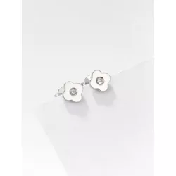 plata de ley 925 zirconia cúbica incrustado trébol de cuatro hojas Pendientes de tachuela con Set collar