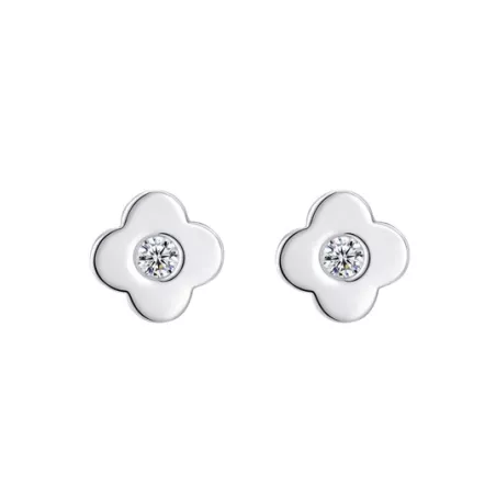 plata de ley 925 zirconia cúbica incrustado trébol de cuatro hojas Pendientes de tachuela con Set collar