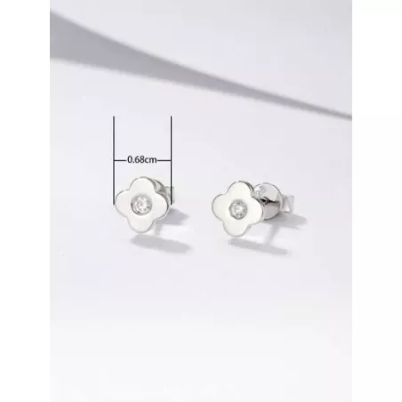 plata de ley 925 zirconia cúbica incrustado trébol de cuatro hojas Pendientes de tachuela con Set collar