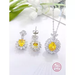 3 piezas de moda con elegante plata 925 & zirconia Pendientes con Collar Set joya , adecuado para mujeres a desgaste en trabajar