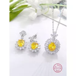 3 piezas de moda con elegante plata 925 & zirconia Pendientes con Collar Set joya , adecuado para mujeres a desgaste en trabajar