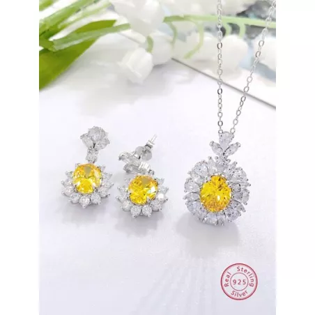 3 piezas de moda con elegante plata 925 & zirconia Pendientes con Collar Set joya , adecuado para mujeres a desgaste en trabajar