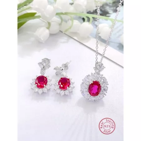 3 piezas de moda con elegante plata 925 & zirconia Pendientes con Collar Set joya , adecuado para mujeres a desgaste en trabajar