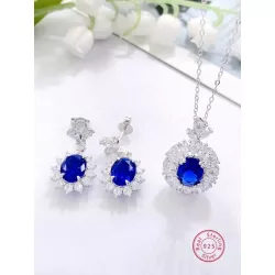 3 piezas de moda con elegante plata 925 & zirconia Pendientes con Collar Set joya , adecuado para mujeres a desgaste en trabajar