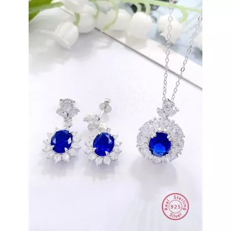 3 piezas de moda con elegante plata 925 & zirconia Pendientes con Collar Set joya , adecuado para mujeres a desgaste en trabajar