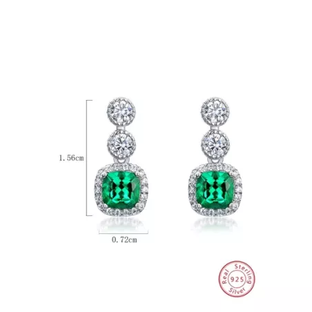 3 piezas/set elegante plata 925 & sintético esmeralda Pendientes con Set collar para mujeres , adecuado para vida diaria , bodas