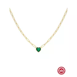 3 piezas Collar + Pendientes + Anillo verde con corazón zirconia cúbica S925 Set joya Mujer aniversario fino