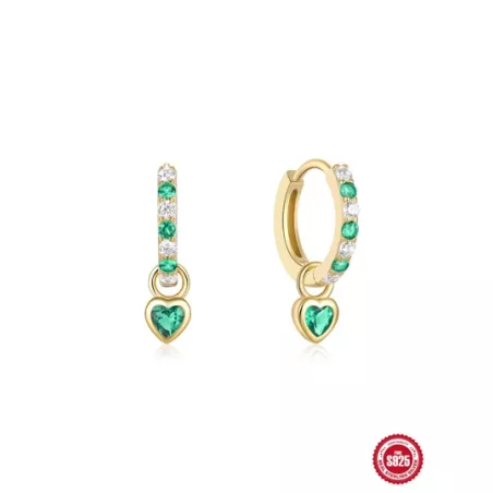 3 piezas Collar + Pendientes + Anillo verde con corazón zirconia cúbica S925 Set joya Mujer aniversario fino