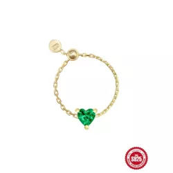 3 piezas Collar + Pendientes + Anillo verde con corazón zirconia cúbica S925 Set joya Mujer aniversario fino