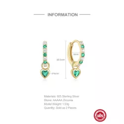 3 piezas Collar + Pendientes + Anillo verde con corazón zirconia cúbica S925 Set joya Mujer aniversario fino