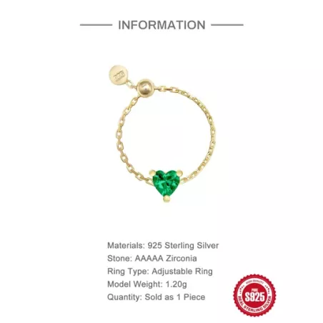 3 piezas Collar + Pendientes + Anillo verde con corazón zirconia cúbica S925 Set joya Mujer aniversario fino