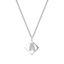 plata de ley 925 & zirconia cúbica embutido Set joya : 1 par de con letra A Pendientes de tachuela & 1 Collar