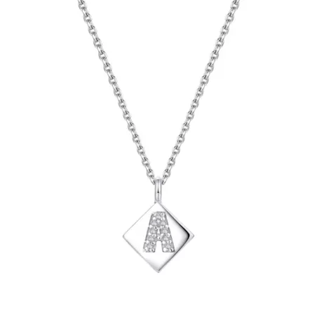 plata de ley 925 & zirconia cúbica embutido Set joya : 1 par de con letra A Pendientes de tachuela & 1 Collar