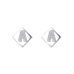 plata de ley 925 & zirconia cúbica embutido Set joya : 1 par de con letra A Pendientes de tachuela & 1 Collar