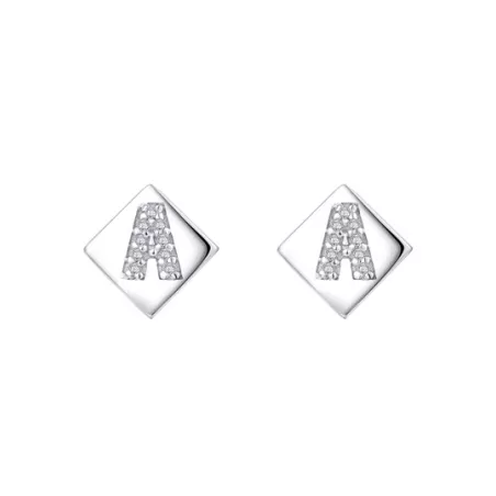 plata de ley 925 & zirconia cúbica embutido Set joya : 1 par de con letra A Pendientes de tachuela & 1 Collar