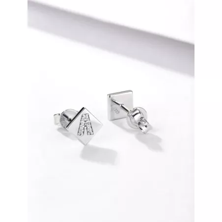 plata de ley 925 & zirconia cúbica embutido Set joya : 1 par de con letra A Pendientes de tachuela & 1 Collar