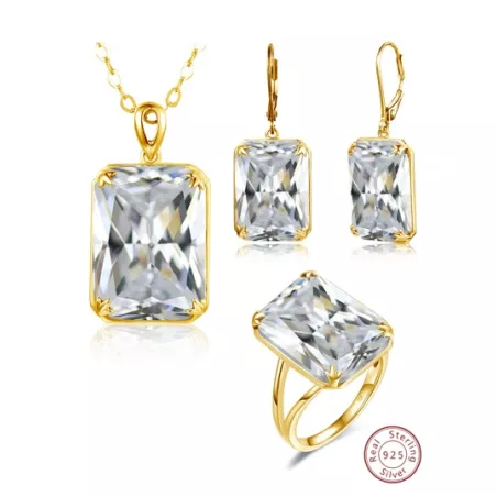 3 piezas/set único con elegante simple piedra del zodíaco tema Set joya con 13*18MM cortar rectangular amarillo cristal como pri