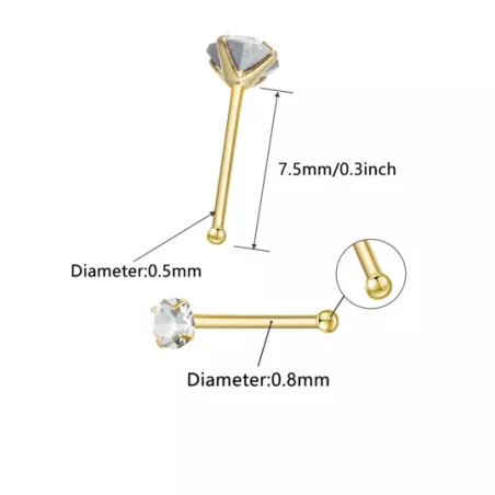 12 piezas/set Perno nariz con diseño de diamante de imitación plata
