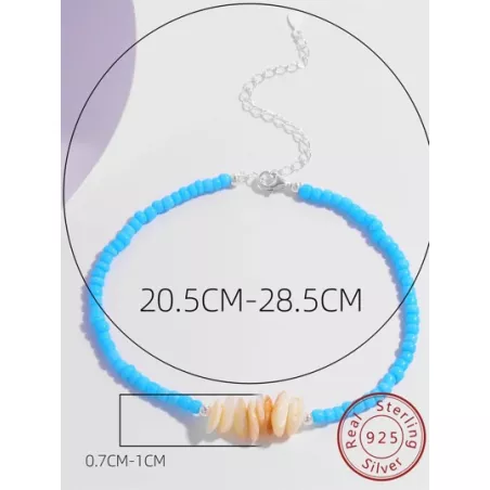 Pulsera tobillera con cuenta plata esterlina con diseño de concha