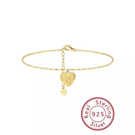 1 pieza iniciales plata de ley 925 Pulsera tobillera de cadena 26 Mujer playa vacación Bisutería Cadena de pie para niña de cump