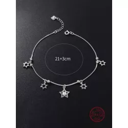 1 pieza Pulsera tobillera dulce & versátil plata 925 & zirconia cúbica con diseño de estrella adecuado para de mujeres uso diari